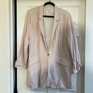BP Womens Oversized Blazer Light Pink Linen Blend
